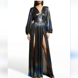 Bronx & Banco Zoe Blouson Sleeve Irridescent Gown in Petrol.Size 2. Multicolored